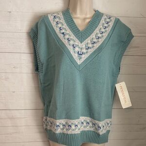 Vintage 70’s Pendleton Size Large Women's Teal V-Neck 100% Wool Sweater Vest